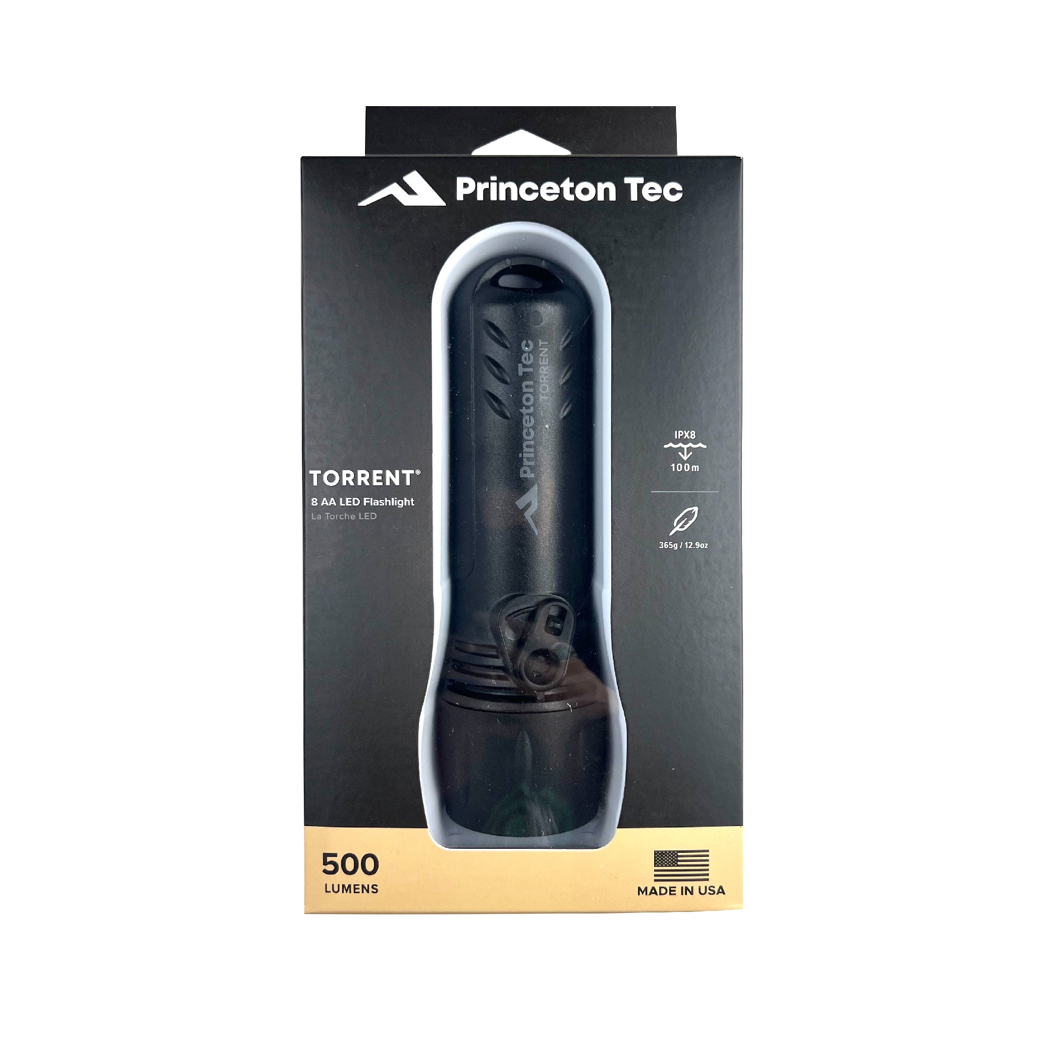 Princeton Tec Torrent 500 Lumen LED Tactical Flashlight - IPX8 Waterproof AA Battery Torch