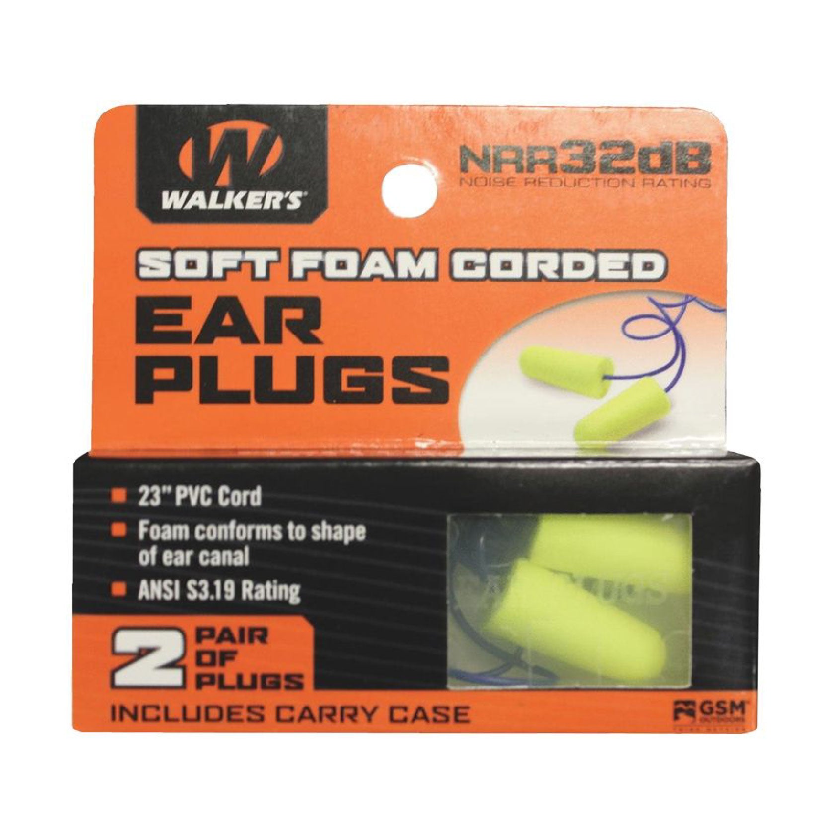 Walker's 2 Pairs Soft Foam Corded Ear Plug