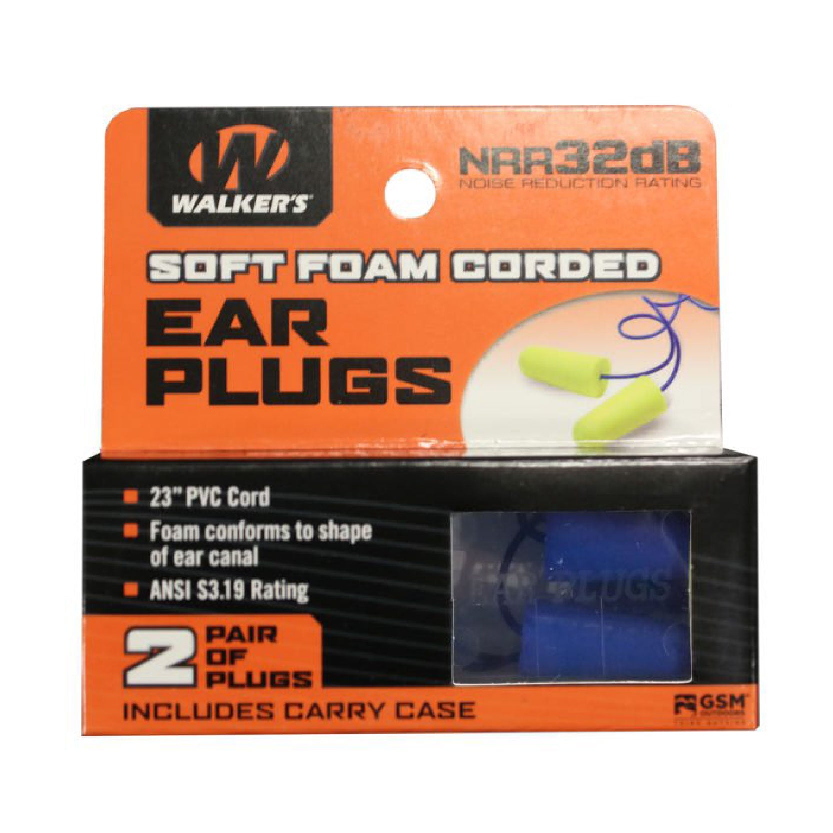 Walker's 2 Pairs Soft Foam Corded Ear Plug
