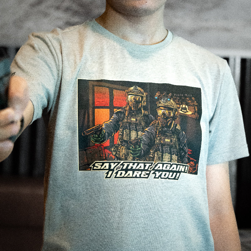 เสื้อยืดสกรีนลาย VALOR PX - Say That Again I Dare You T-Shirt 2024 เสื้อใส่เที่ยว ลายกราฟฟิค