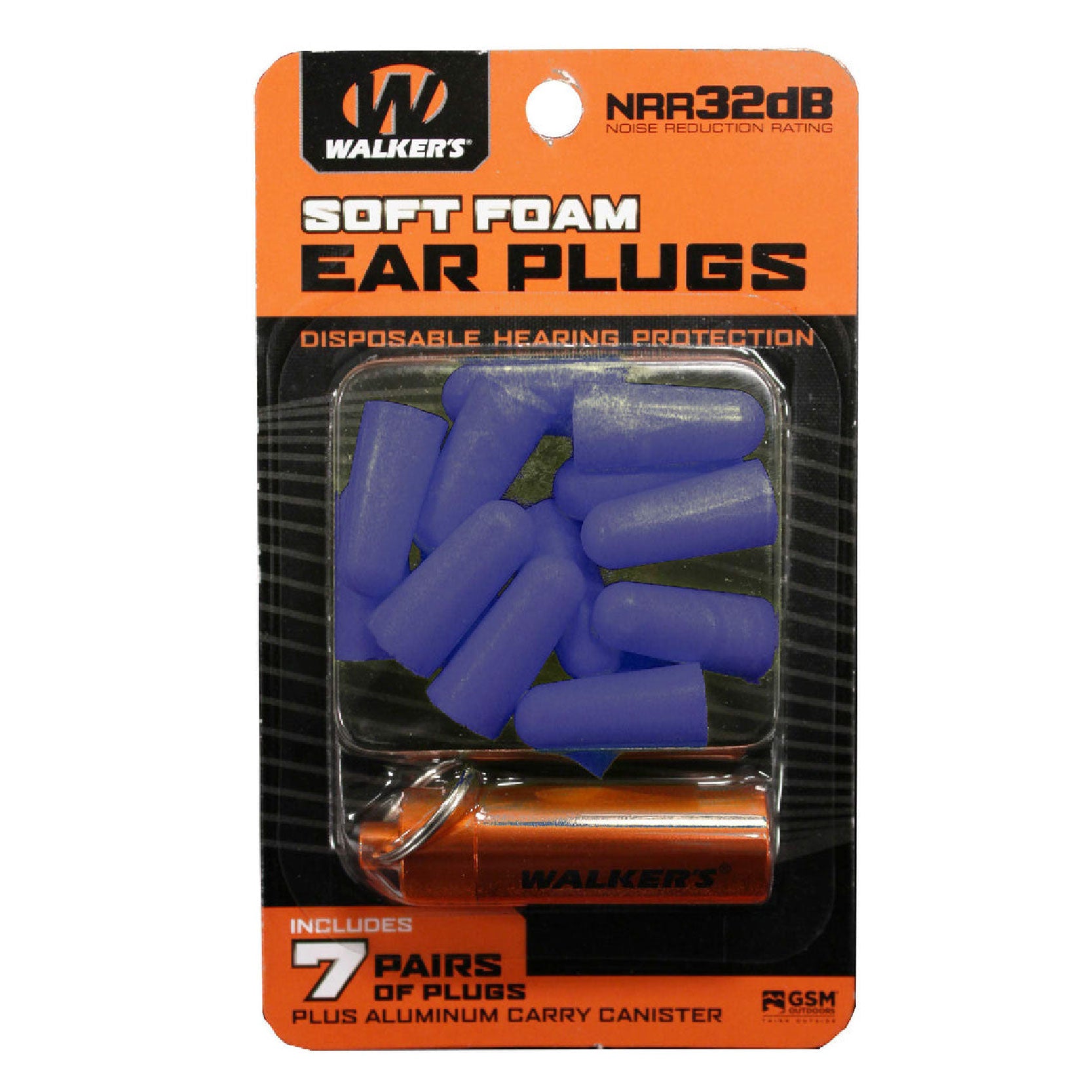 Walker's 7 Pairs Soft Foam Ear Plugs W/ Aluminum Carry Canister