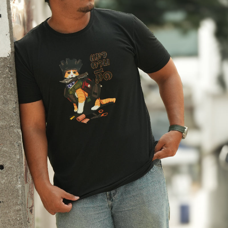 เสื้อยืดสกรีนลาย VALOR PX - แมวคาบมีด T-Shirt 2024