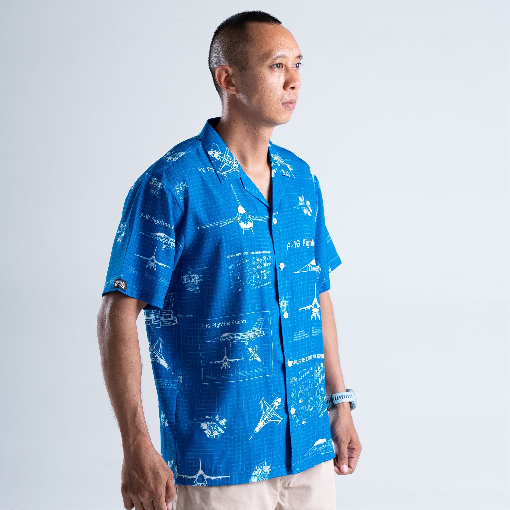 เสื้อโปโล VALOR PX - Blueprint F-16 Hawaii Shirts เสื้อใส่เที่ยว ลายเชิ้ตลายกราฟฟิค
