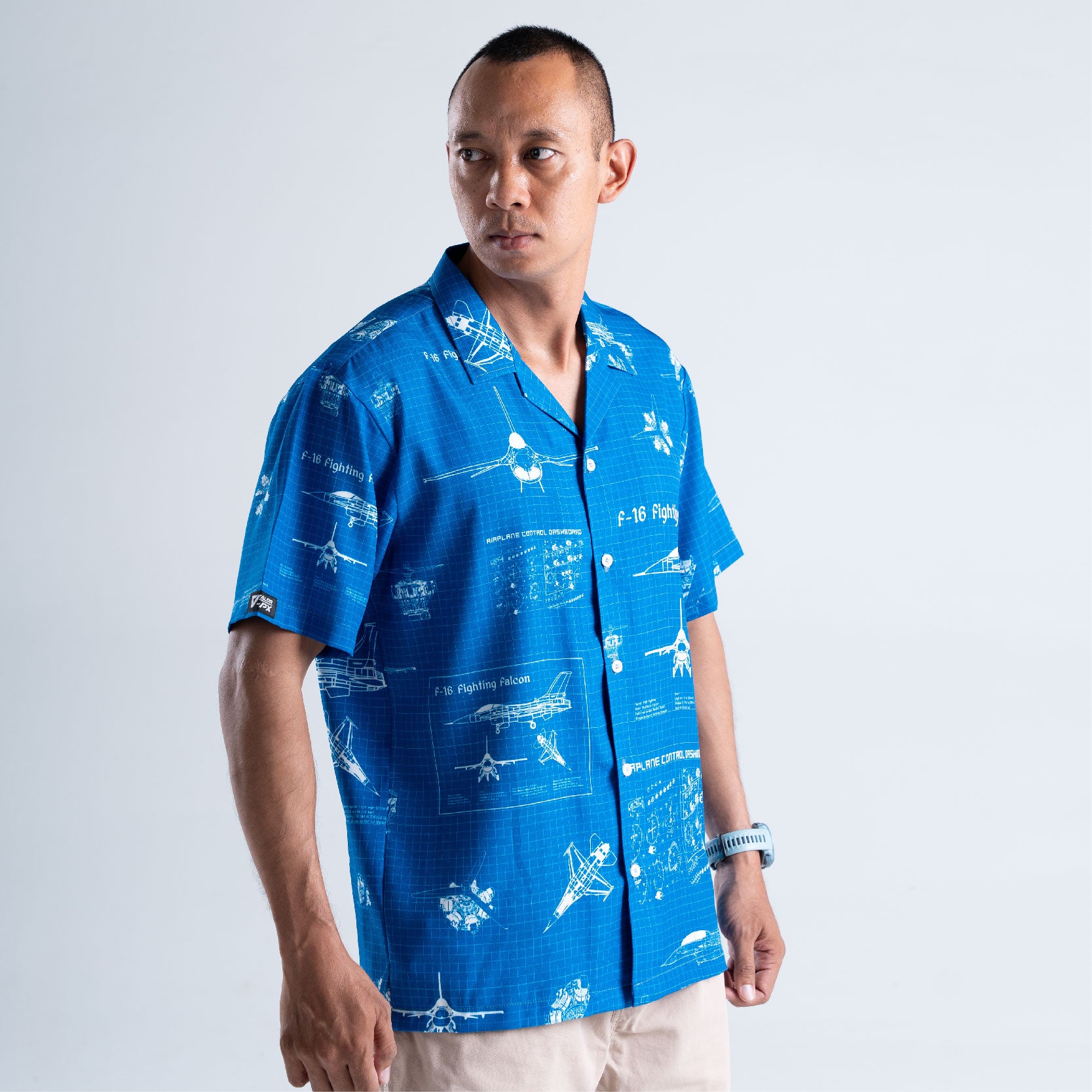 เสื้อโปโล VALOR PX - Blueprint F-16 Hawaii Shirts เสื้อใส่เที่ยว ลายเชิ้ตลายกราฟฟิค