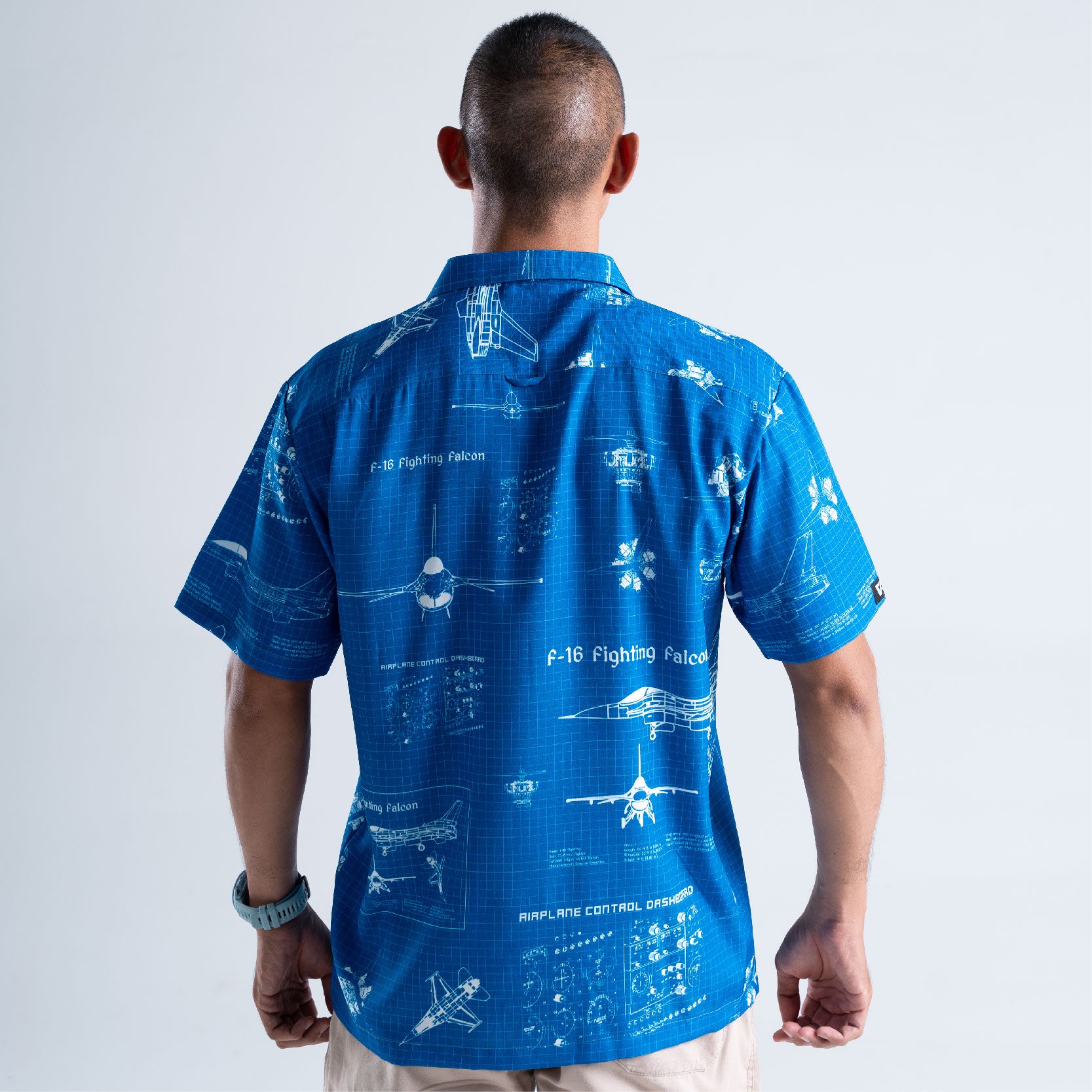 เสื้อโปโล VALOR PX - Blueprint F-16 Hawaii Shirts เสื้อใส่เที่ยว ลายเชิ้ตลายกราฟฟิค