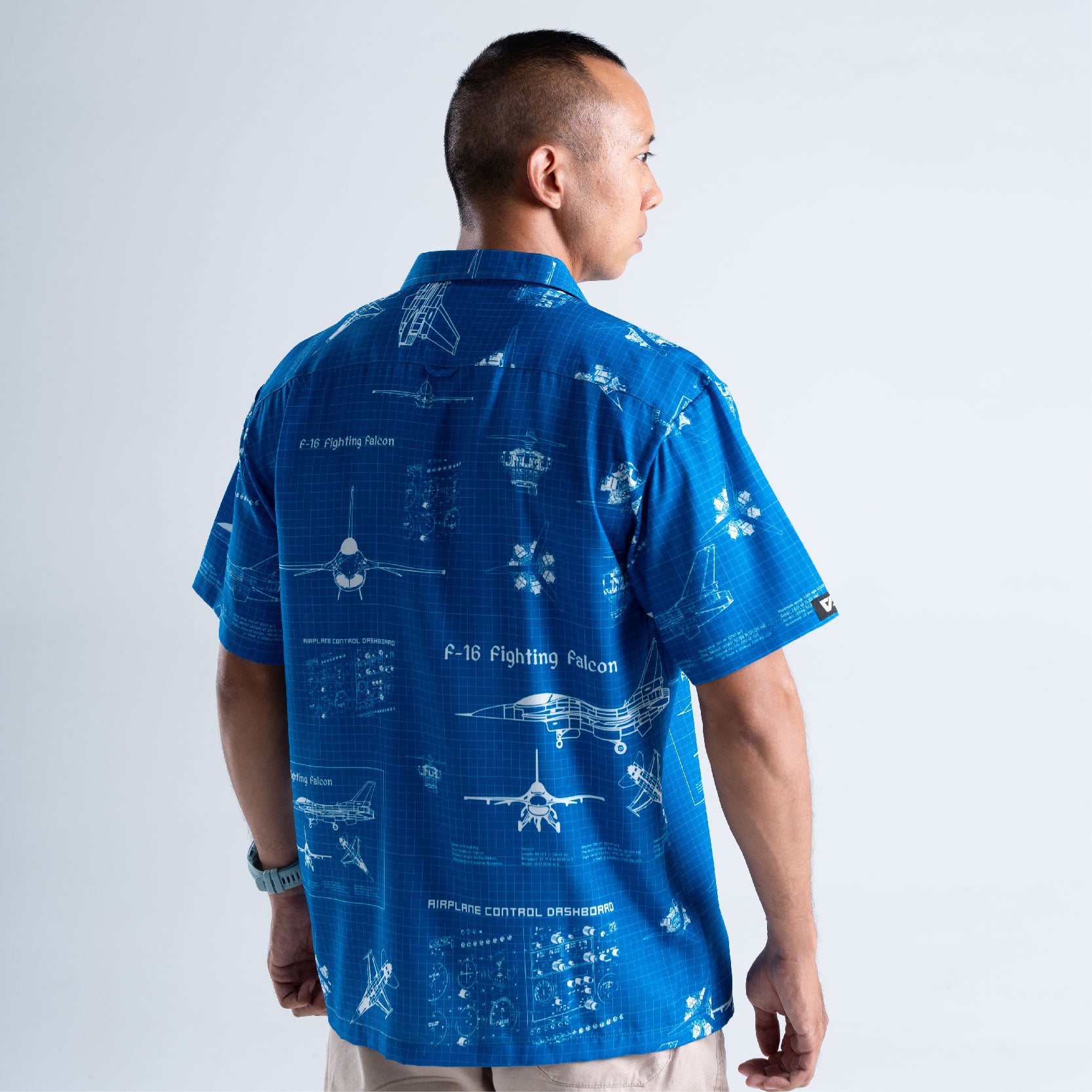 เสื้อโปโล VALOR PX - Blueprint F-16 Hawaii Shirts เสื้อใส่เที่ยว ลายเชิ้ตลายกราฟฟิค