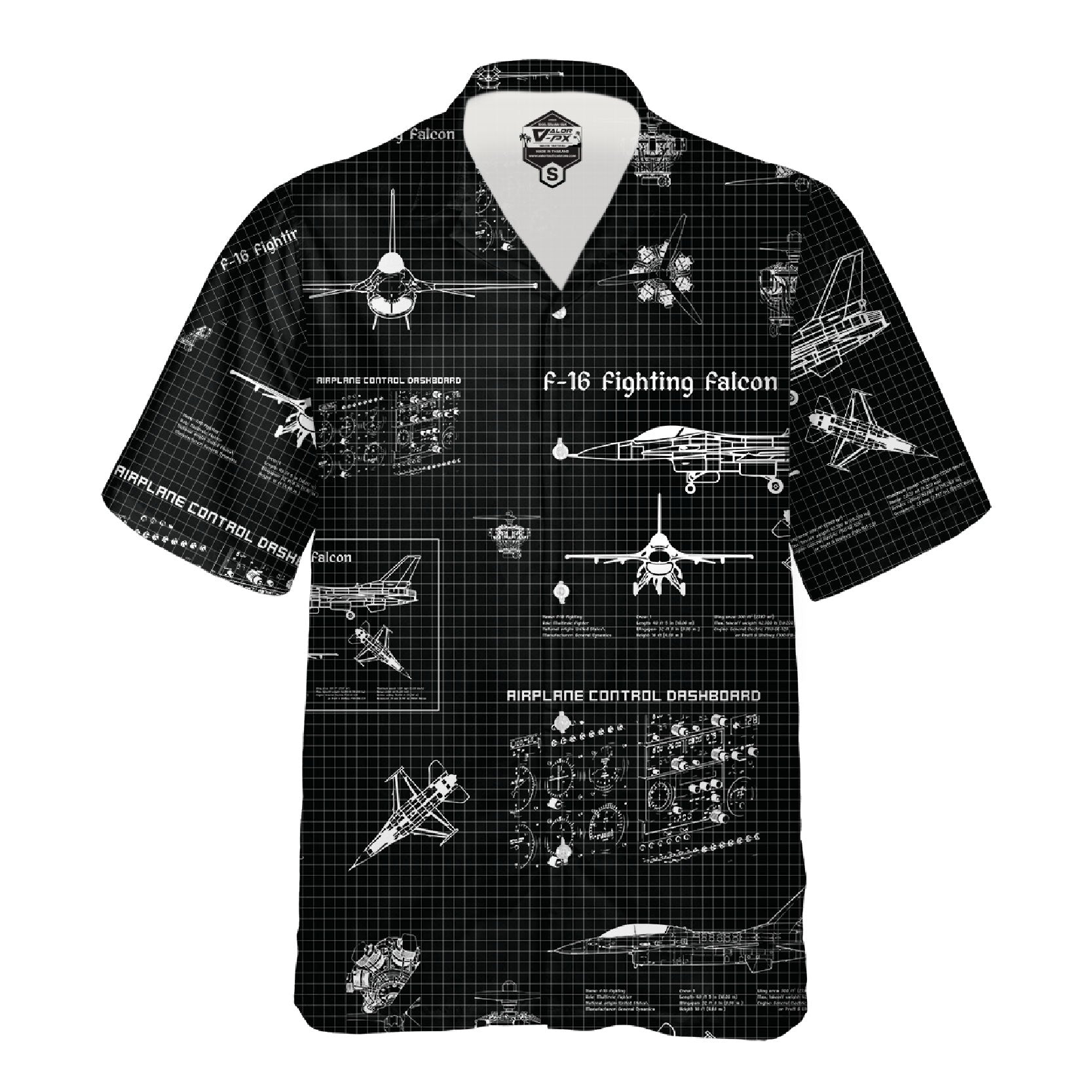เสื้อฮาวาย VALOR PX - Blueprint F-16 Hawaii Shirts