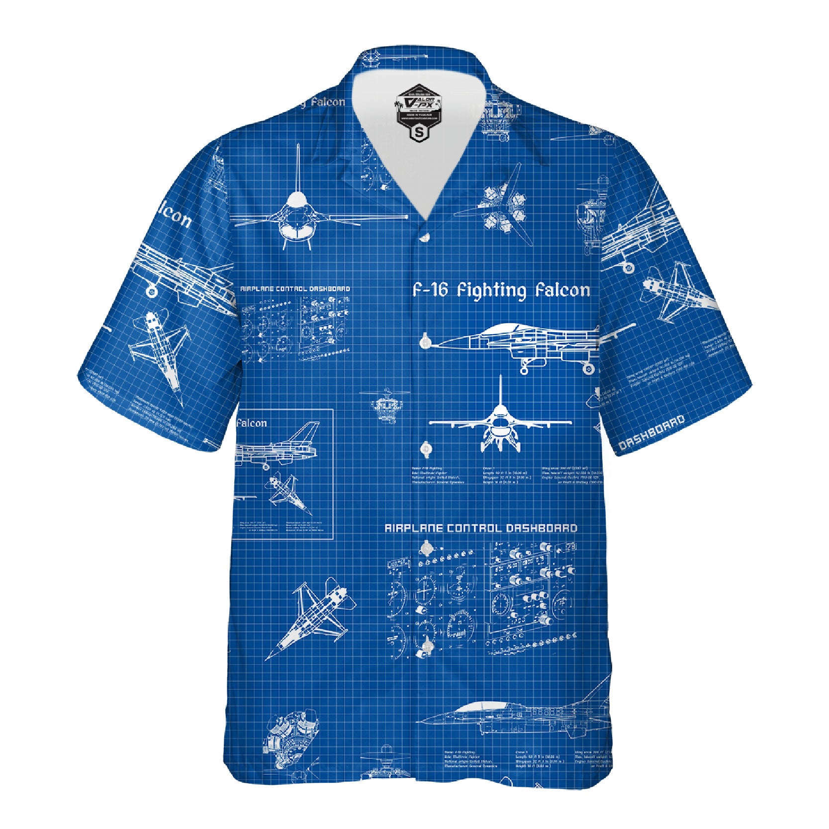 เสื้อฮาวาย VALOR PX - Blueprint F-16 Hawaii Shirts