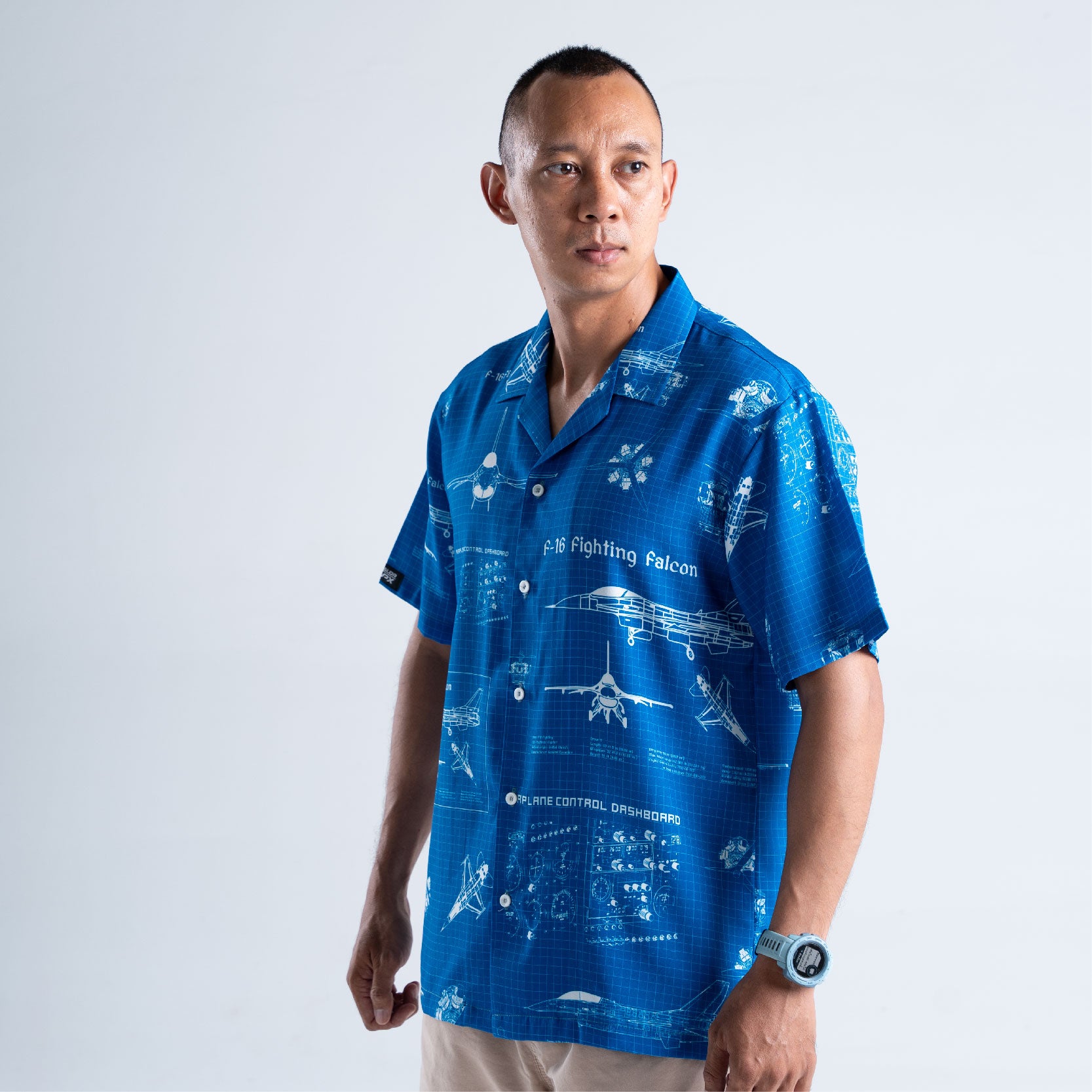 เสื้อโปโล VALOR PX - Blueprint F-16 Hawaii Shirts เสื้อใส่เที่ยว ลายเชิ้ตลายกราฟฟิค