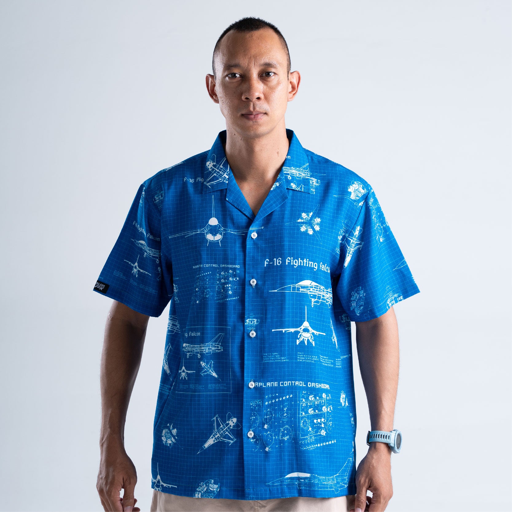เสื้อโปโล VALOR PX - Blueprint F-16 Hawaii Shirts เสื้อใส่เที่ยว ลายเชิ้ตลายกราฟฟิค