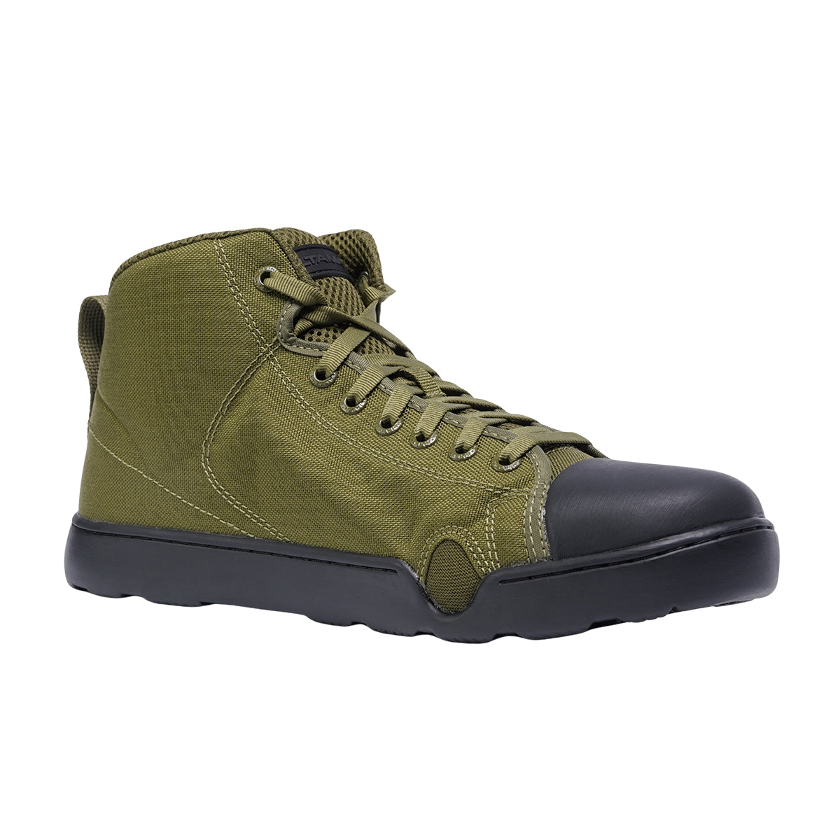 รองเท้า Altama Maritime Mid สี Olive Drab มองด้านข้างขวา รองเท้าผ้าใบผ้าสีเขียวอุตสาหกรรม พื้นดำ ชายหาด Tactical เหมาะสนาม Amphibious VALOR Tactical Thailand