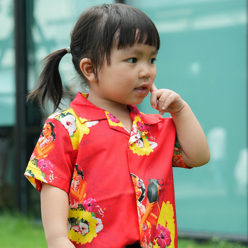 เสื้อฮาวาย VALOR PX - Girl Bomb Kids' Hawaii Shirts เสื้อใส่เที่ยว สำหรับเด็ก