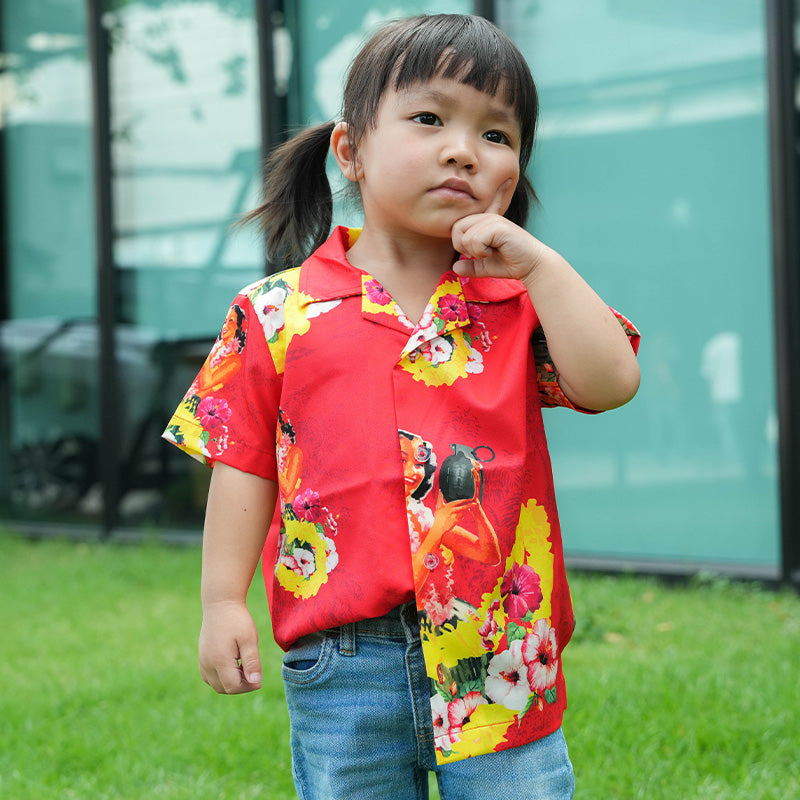 เสื้อฮาวาย VALOR PX - Girl Bomb Kids' Hawaii Shirts เสื้อใส่เที่ยว สำหรับเด็ก