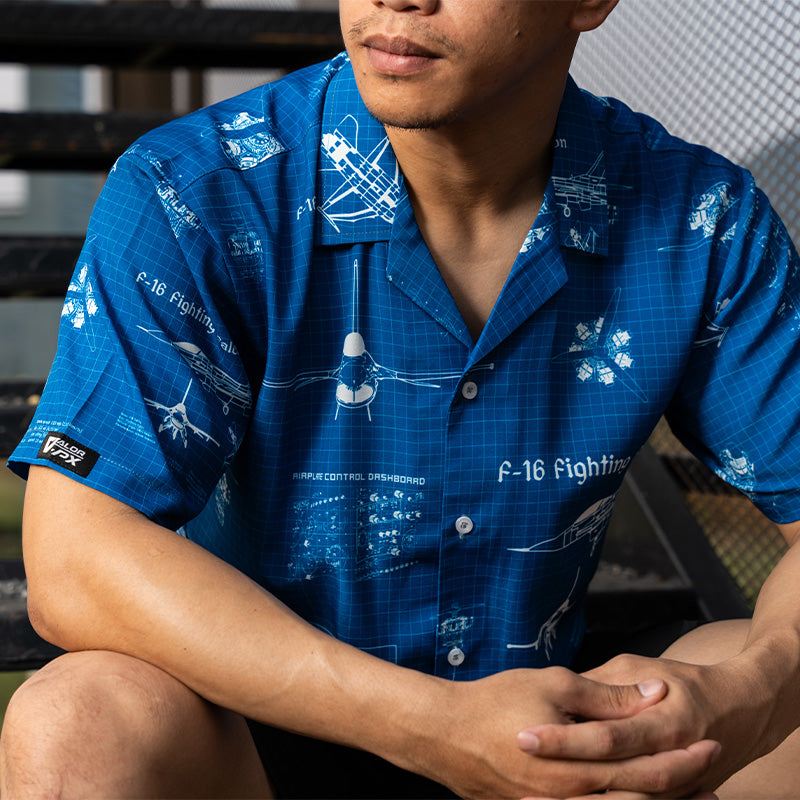 เสื้อฮาวาย VALOR PX - Blueprint F-16 Hawaii Shirts