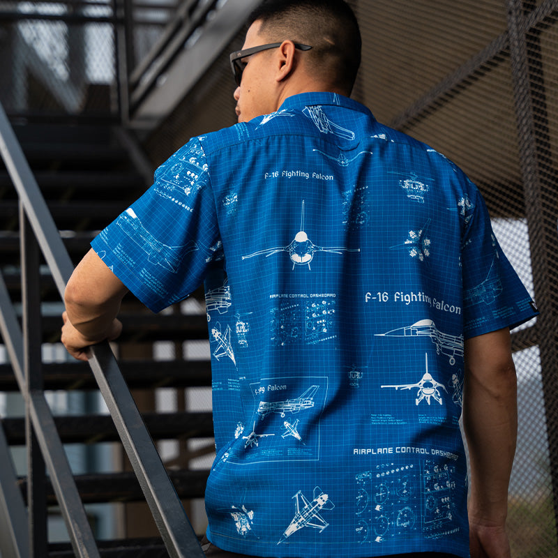 เสื้อฮาวาย VALOR PX - Blueprint F-16 Hawaii Shirts