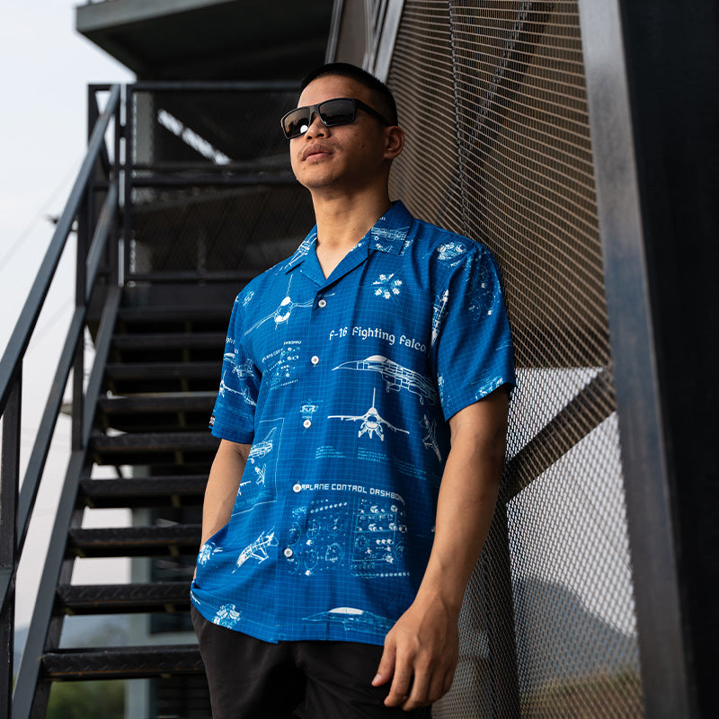 เสื้อฮาวาย VALOR PX - Blueprint F-16 Hawaii Shirts