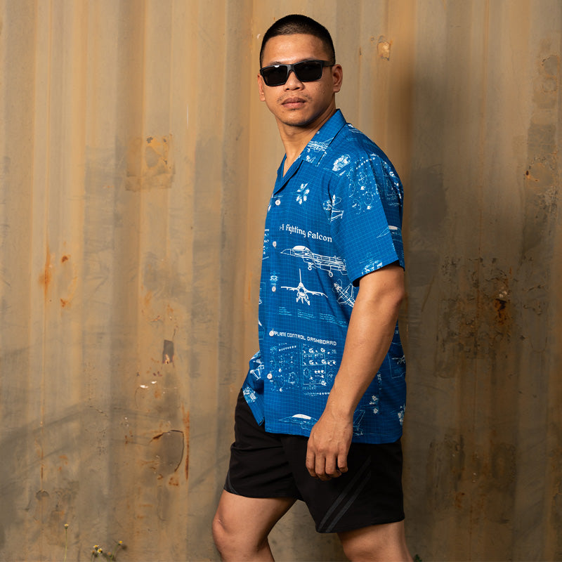 เสื้อฮาวาย VALOR PX - Blueprint F-16 Hawaii Shirts