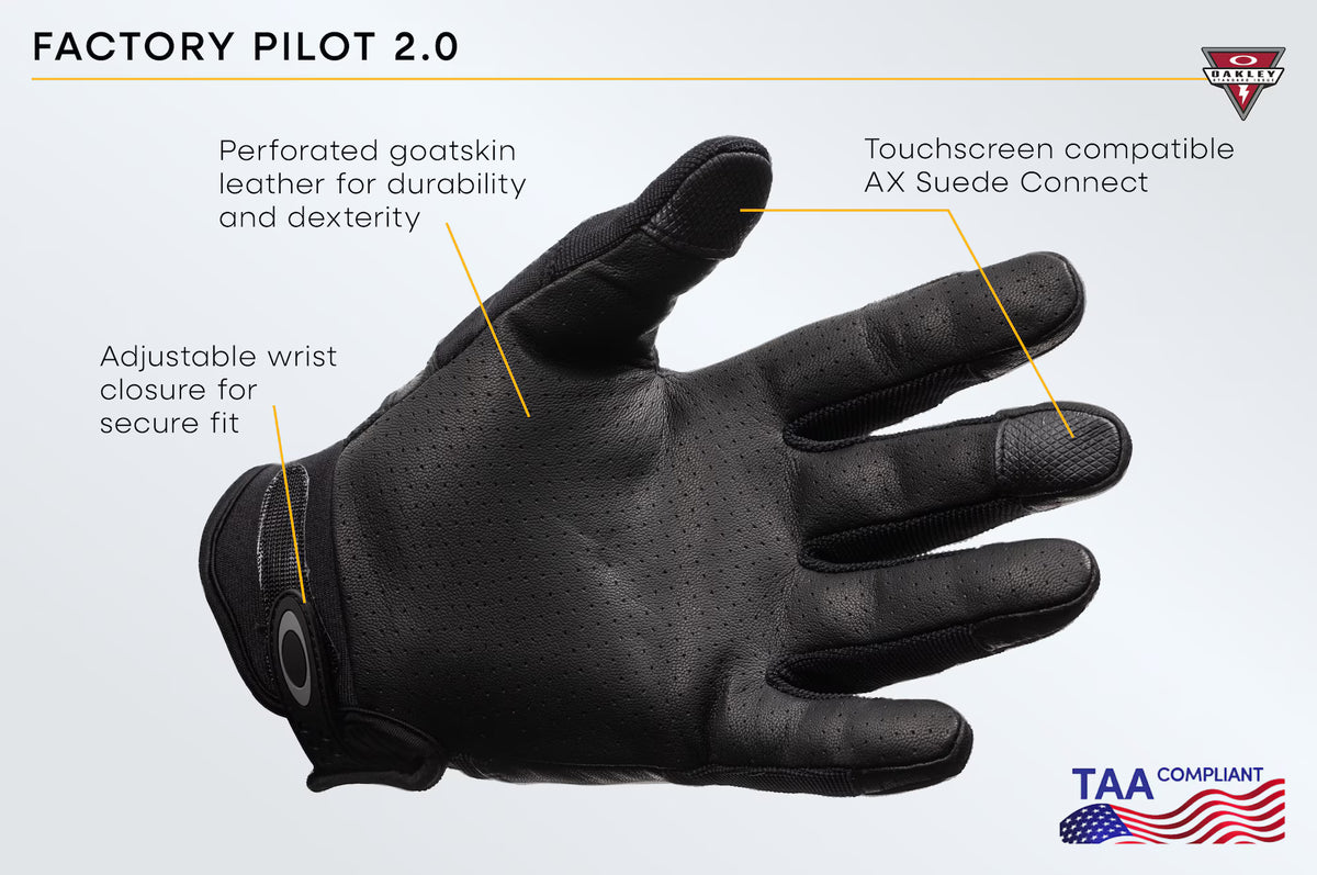 ถุงมือหนัง OAKLEY SI - Factory Pilot 2.0 สีดำถุงมือยุทธวิธีมาตรฐาน ทหาร และตำรวจ สัมผัสหน้าจอมือถือได้