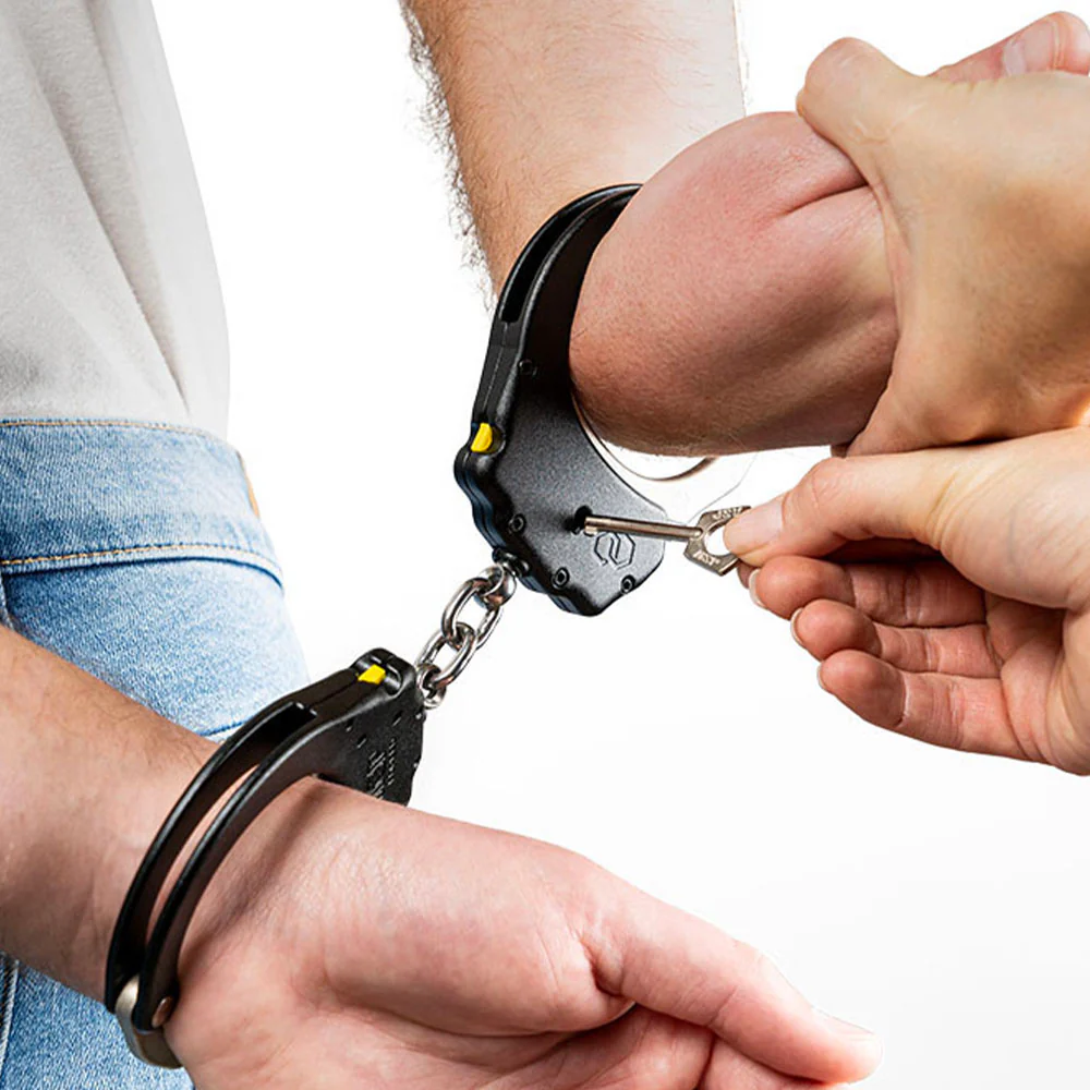 ASP Chain Ultra PLUS Handcuffs (Steel) - Black, 1 Pawl (Yellow Tactical)