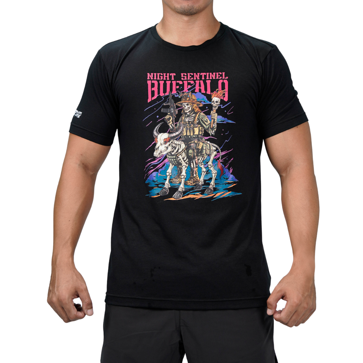 เสื้อยืดสกรีนลาย VALOR PX - Night Sentinel Buffalo T-Shirt เสื้อใส่เที่ยว ลายกราฟิก