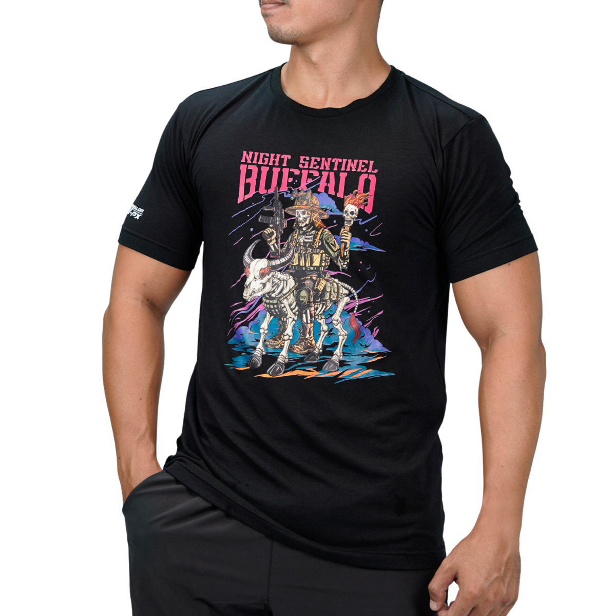 เสื้อยืดสกรีนลาย VALOR PX - Night Sentinel Buffalo T-Shirt เสื้อใส่เที่ยว ลายกราฟิก