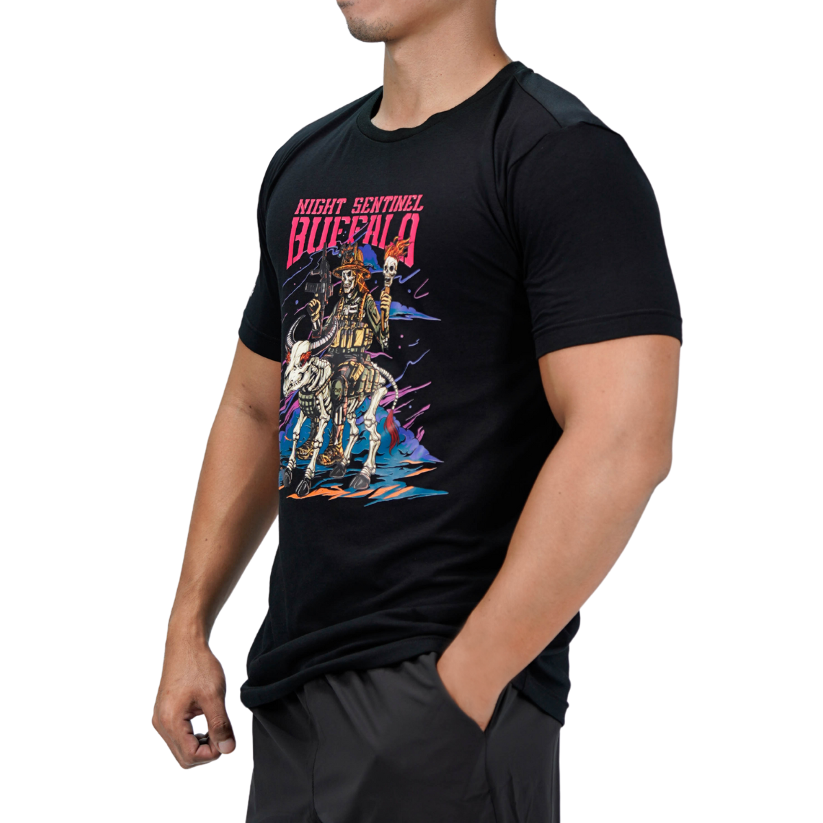 เสื้อยืดสกรีนลาย VALOR PX - Night Sentinel Buffalo T-Shirt เสื้อใส่เที่ยว ลายกราฟิก