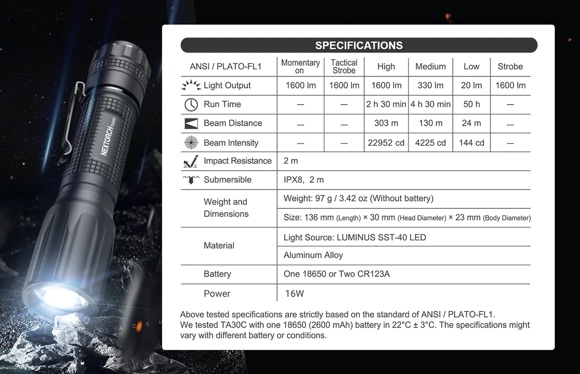 Nextorch TA30C One-step 1000 lumens Strobe Tactical Flashlight