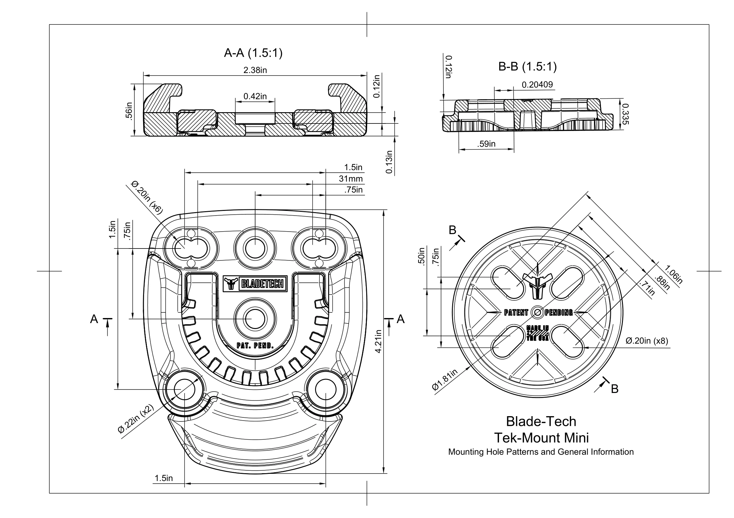 Bladetech - Tek-Mount Mini 360 Insert Disk with Hardware