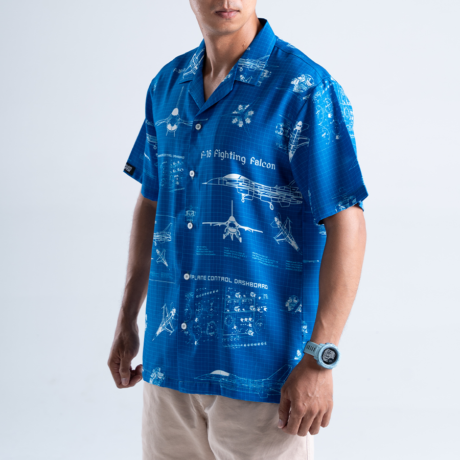 เสื้อฮาวาย VALOR PX - Blueprint F-16 Hawaii Shirts