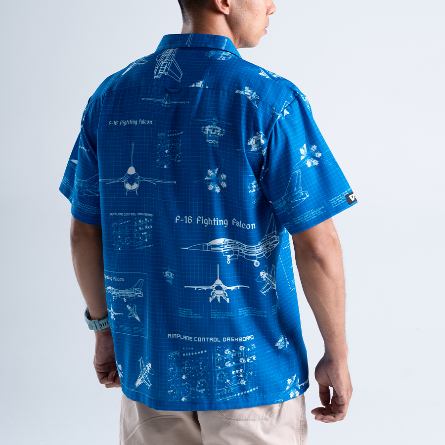 เสื้อฮาวาย VALOR PX - Blueprint F-16 Hawaii Shirts