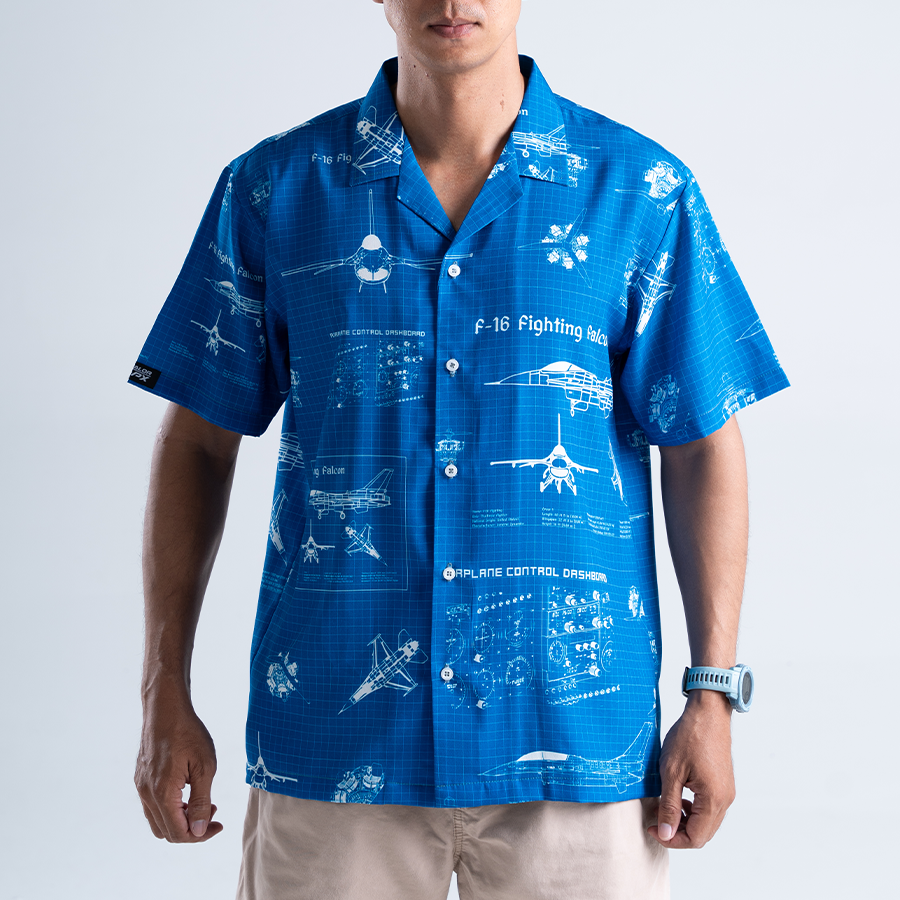 เสื้อฮาวาย VALOR PX - Blueprint F-16 Hawaii Shirts