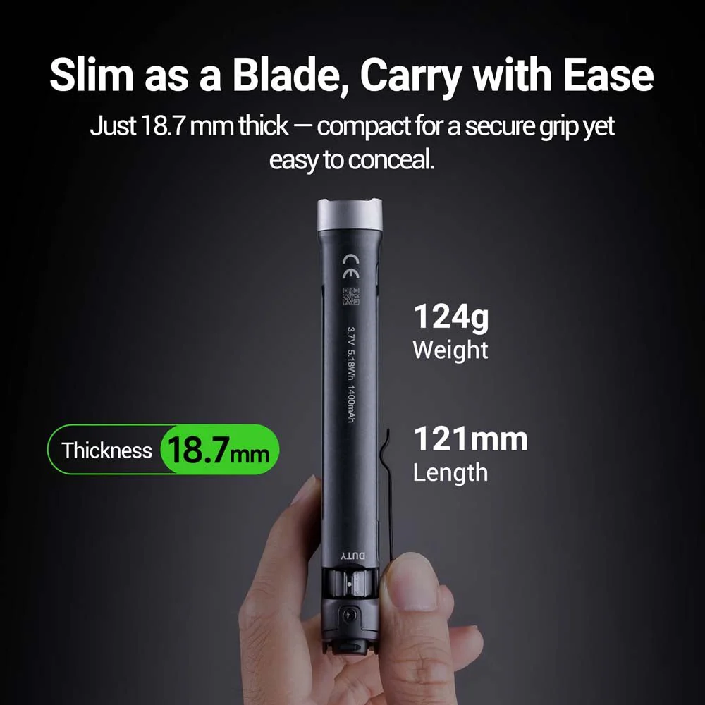 Nextorch TA70 Ultra-Slim Tactical EDC Flashlight - detail view