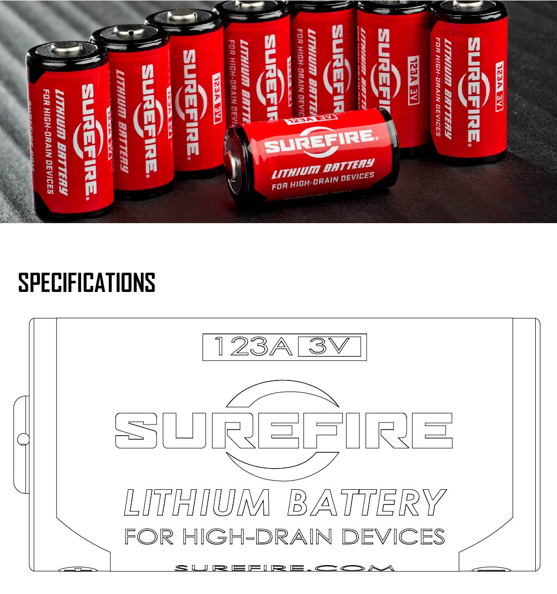 SUREFIRE - 123A LITHIUM BATTERIES PACK ( 12PC / PACK ) - front view