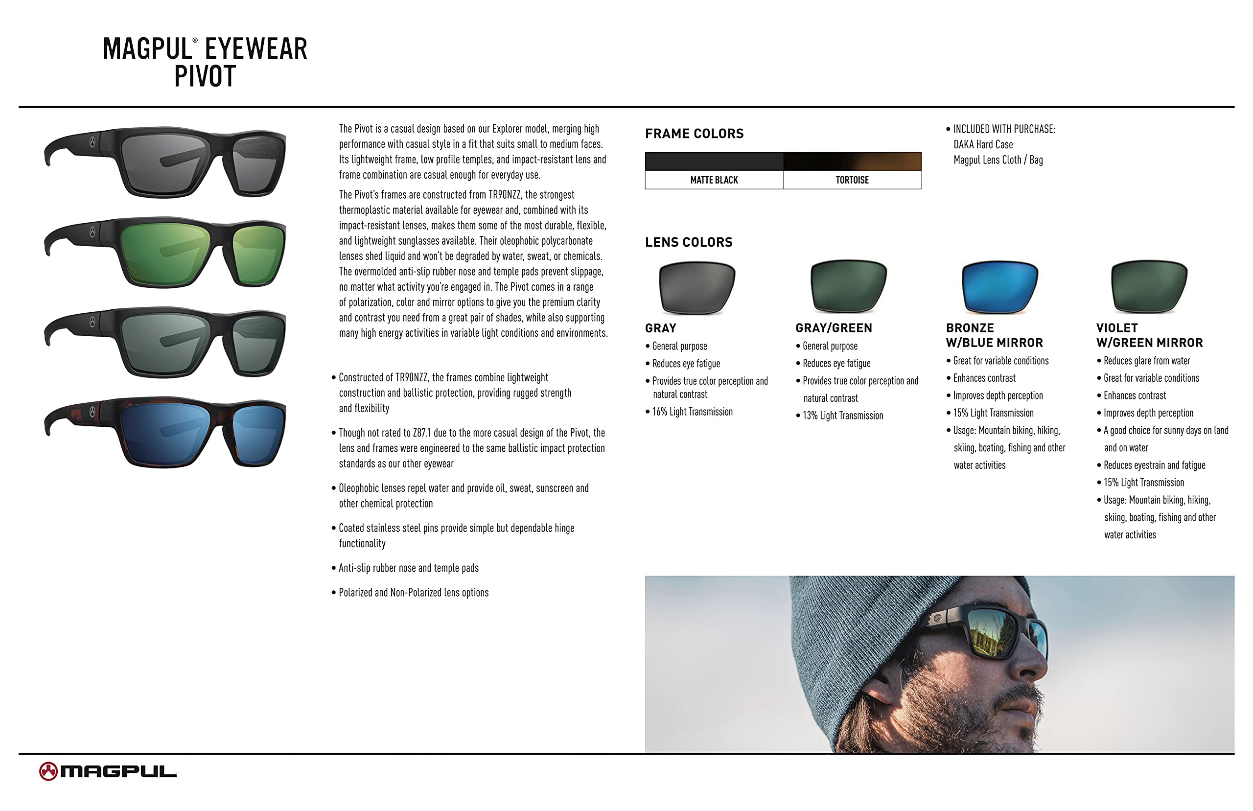 Magpul - Pivot Eyewear, Polarized - Black Frame, Gray Green Lens