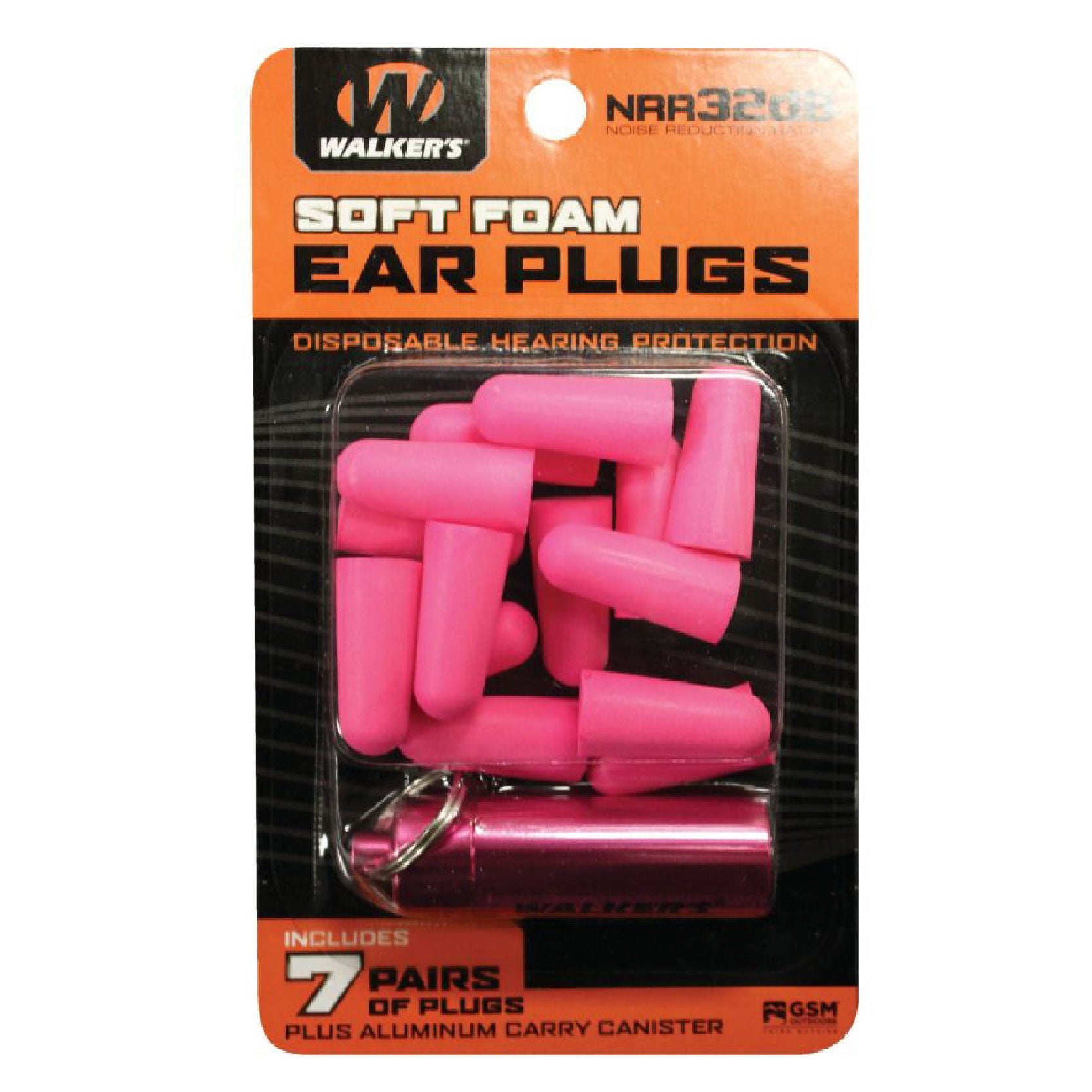 Walker's 7 Pairs Soft Foam Ear Plugs W/ Aluminum Carry Canister
