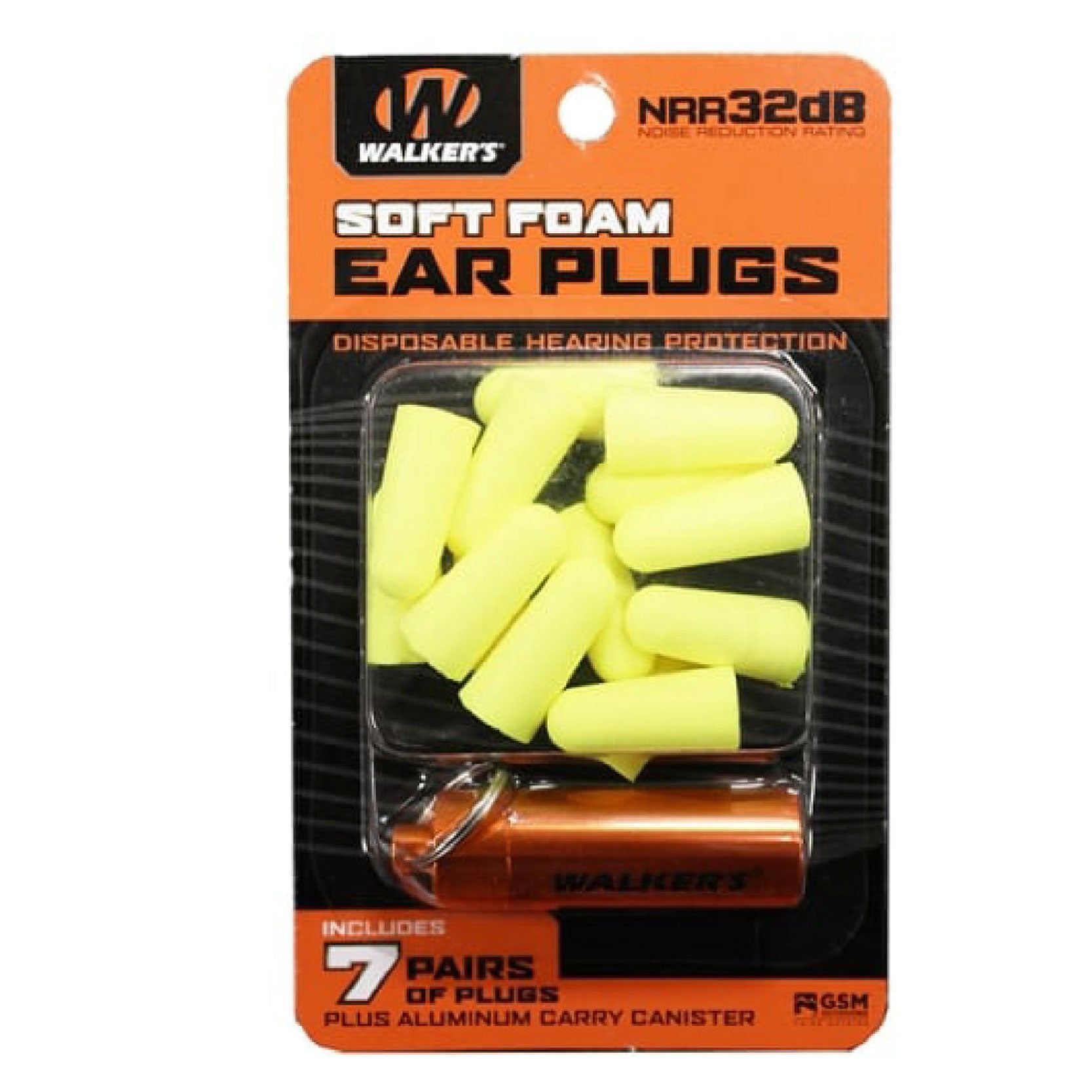 Walker's 7 Pairs Soft Foam Ear Plugs W/ Aluminum Carry Canister