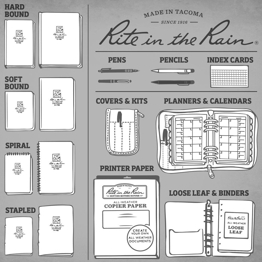 Rite In The Rain - TOP SPIRAL KIT 3" x 5" Notebook, All-Weather Pen, and Cover [ Tan ]