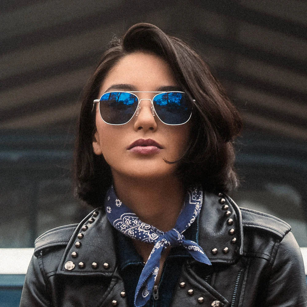Randolph - Aviator Matte Chrome & Atlantic Blue เลนส์สีฟ้า แว่นตาที่ผู้หญิงก็ใส่ได้ 