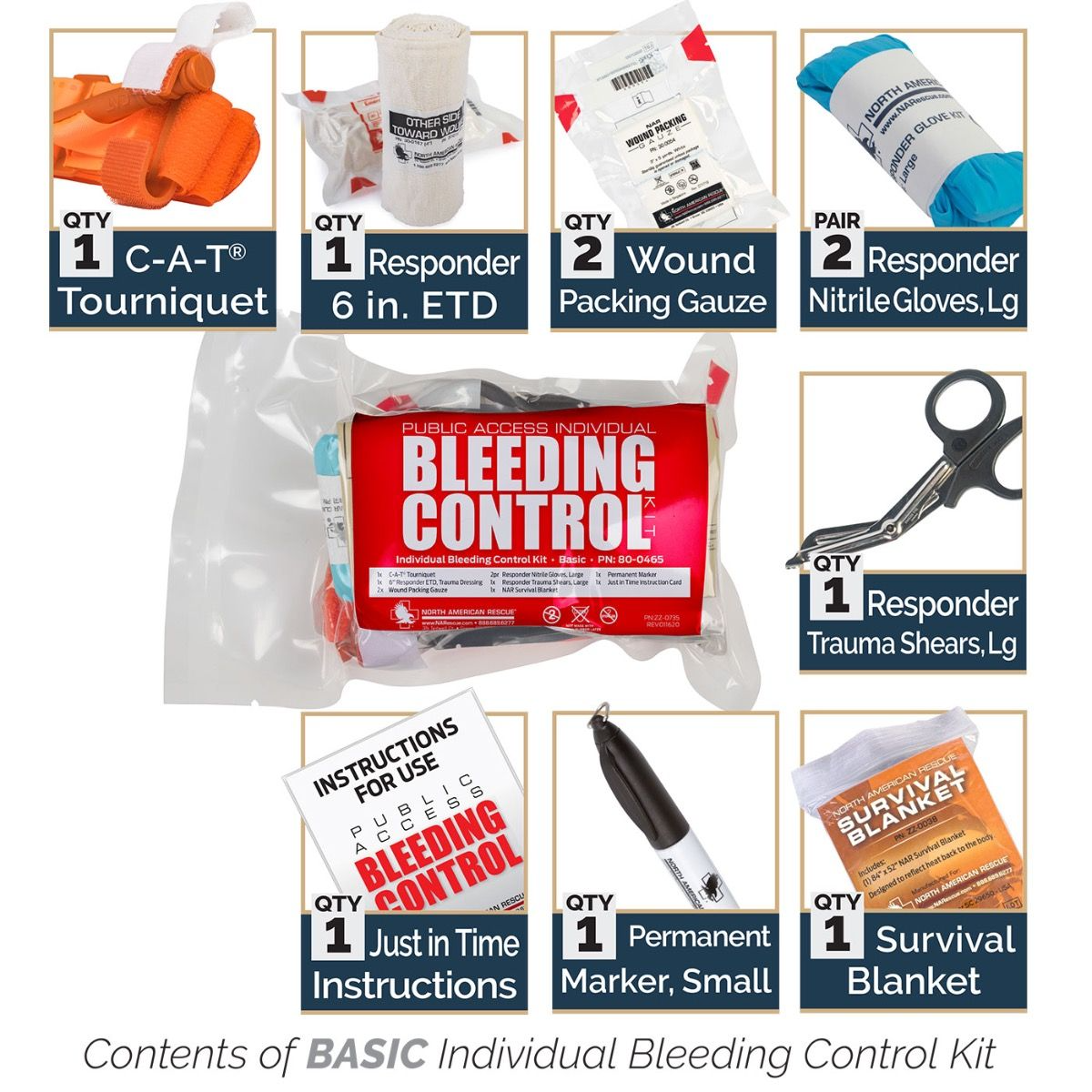 North American Rescue Public Access Bleeding Control 6-Pack Basic Kit - Vacuum Sealed