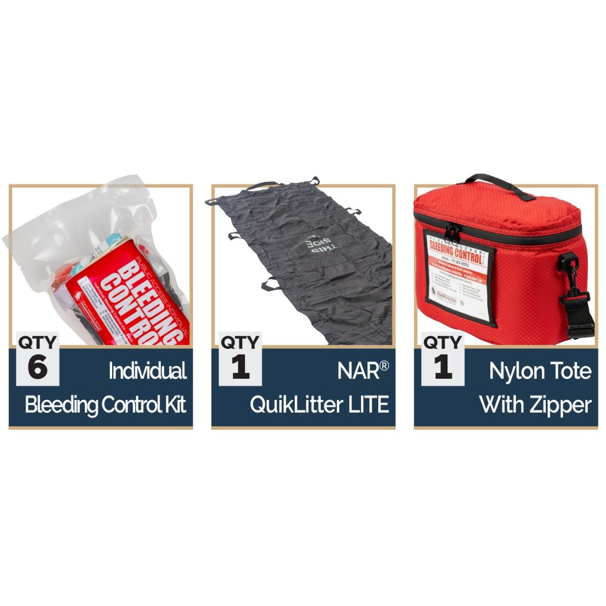 North American Rescue Public Access Bleeding Control 6-Pack Basic Kit - Vacuum Sealed