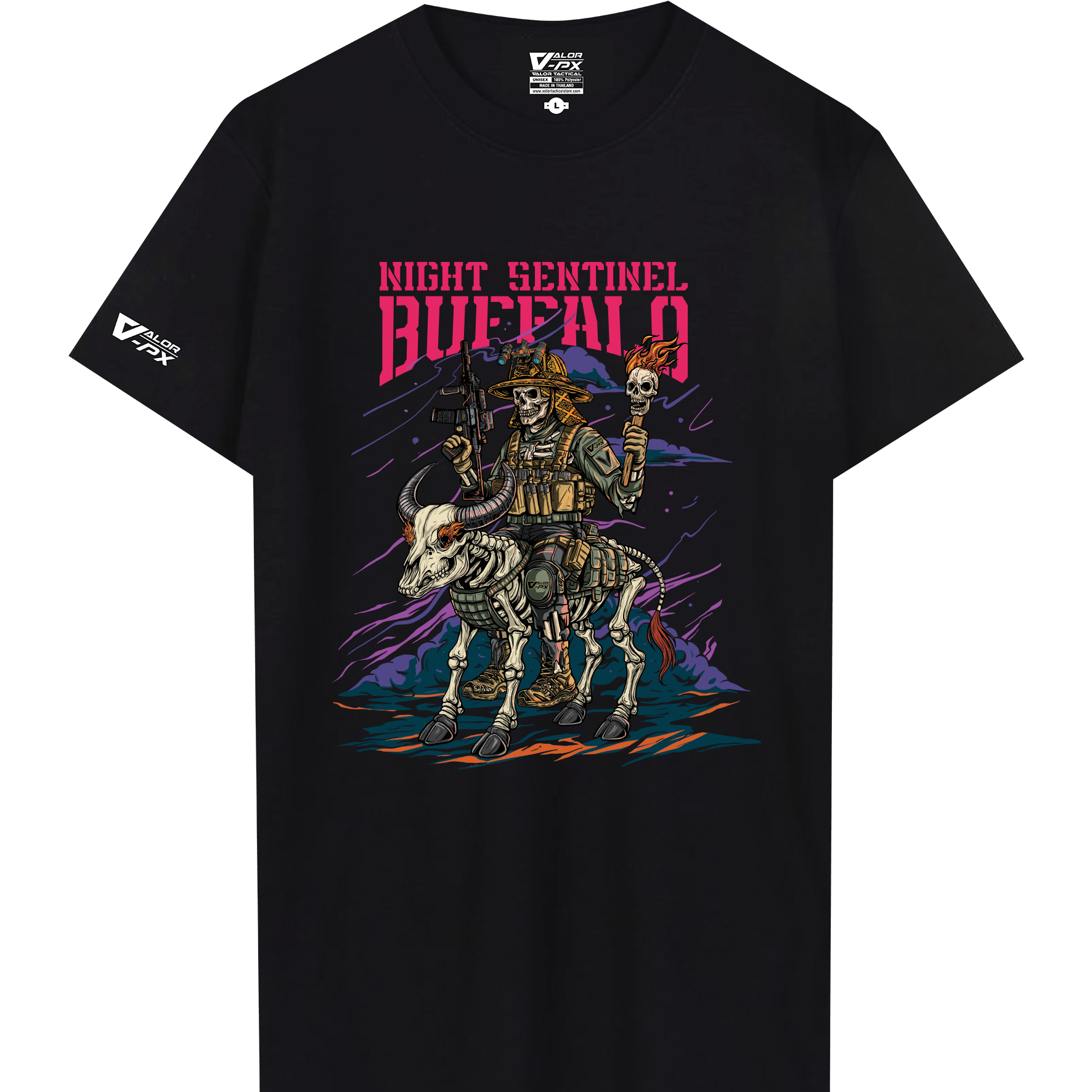 เสื้อยืดสกรีนลาย VALOR PX - Night Sentinel Buffalo T-Shirt เสื้อใส่เที่ยว ลายกราฟิก