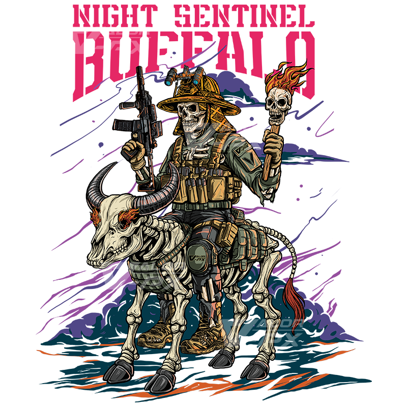 เสื้อยืดสกรีนลาย VALOR PX - Night Sentinel Buffalo T-Shirt เสื้อใส่เที่ยว ลายกราฟิก