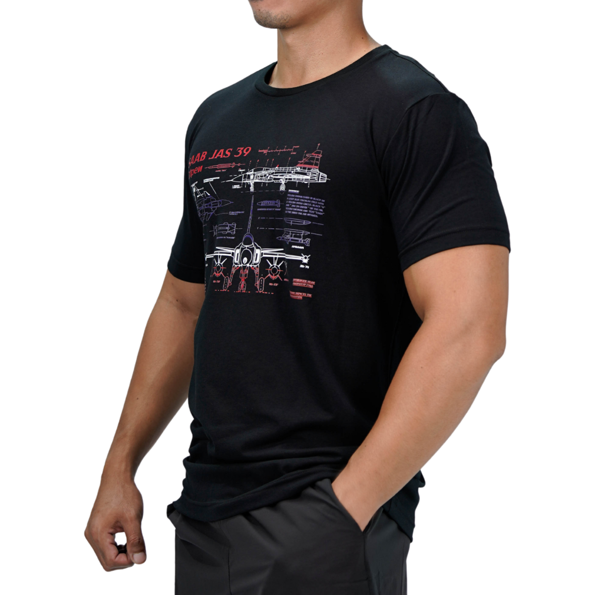 เสื้อยืดสกรีนลาย VALOR PX - Blueprint Gripen Saab JAS 39 T-Shirt เสื้อใส่เที่ยว ลายกราฟิก