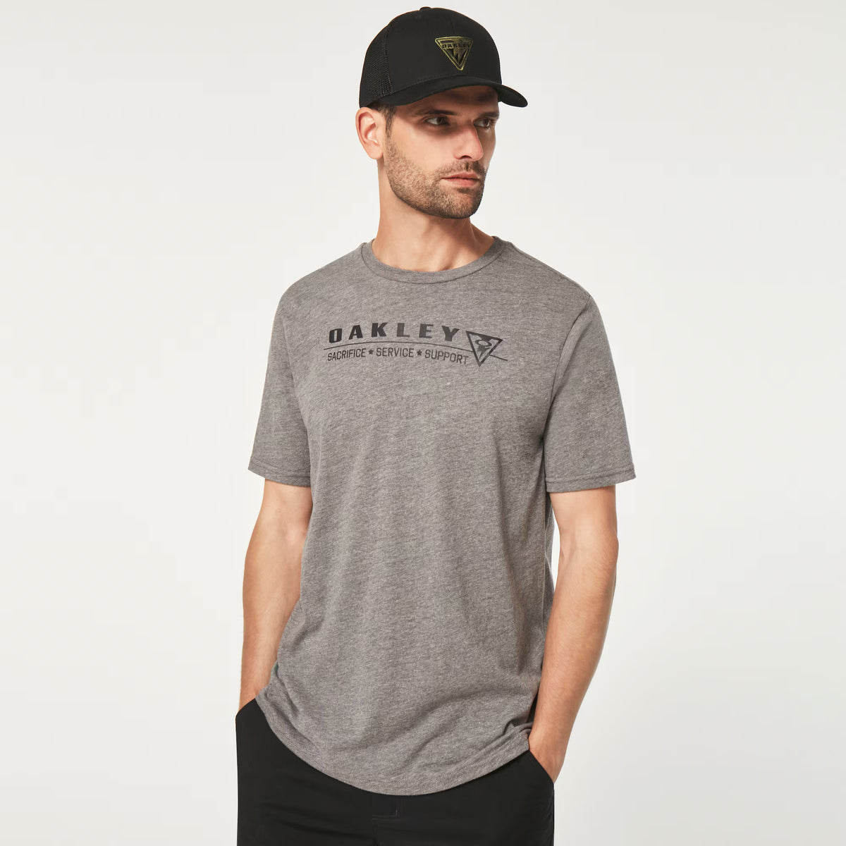 OAKLEY SI เสื้อรุ่น SI Pillars Tee Athletic Heather Grey สีเทา
