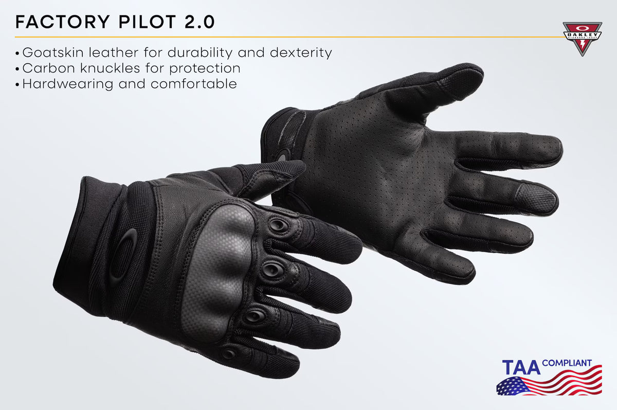 OAKLEY SI - Factory Pilot 2.0 ถุงมือสีดำยุทธวิธีสีดำ คุณภาพดี ป้องกันมือและการบาดเจ็บบริเวณมือ