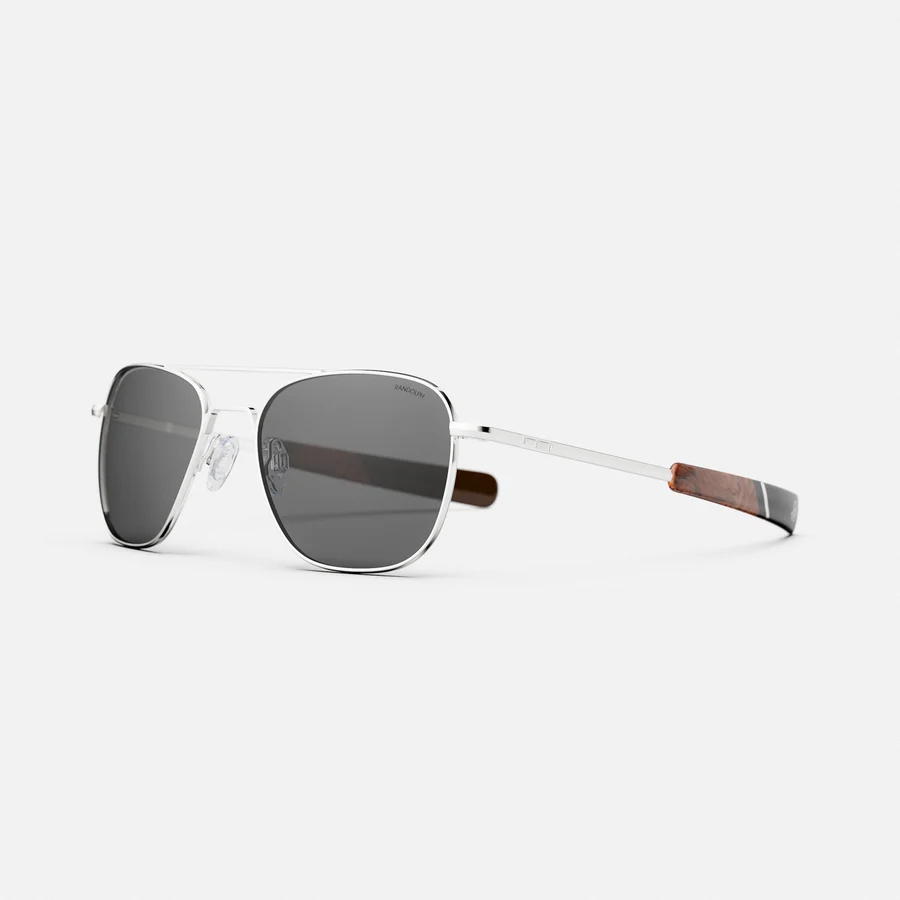 RANDOLPH - Aviator [23k White Gold & American Gray] with Jetway Temples