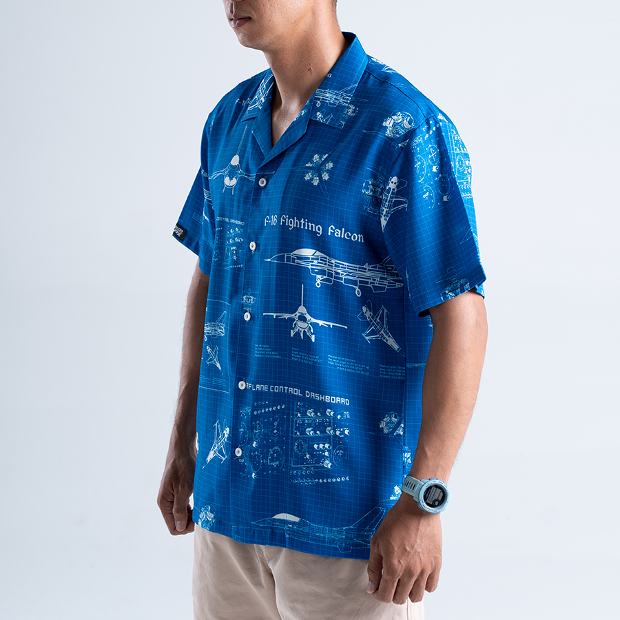 เสื้อฮาวาย VALOR PX - Blueprint F-16 Hawaii Shirts