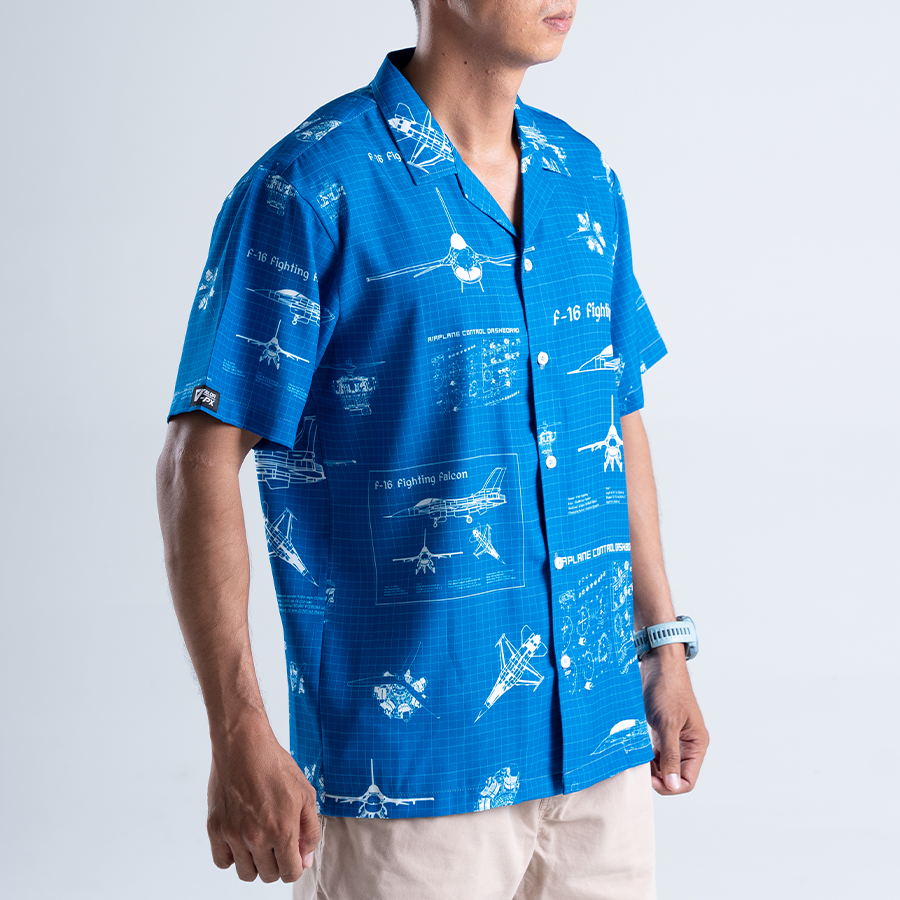 เสื้อฮาวาย VALOR PX - Blueprint F-16 Hawaii Shirts