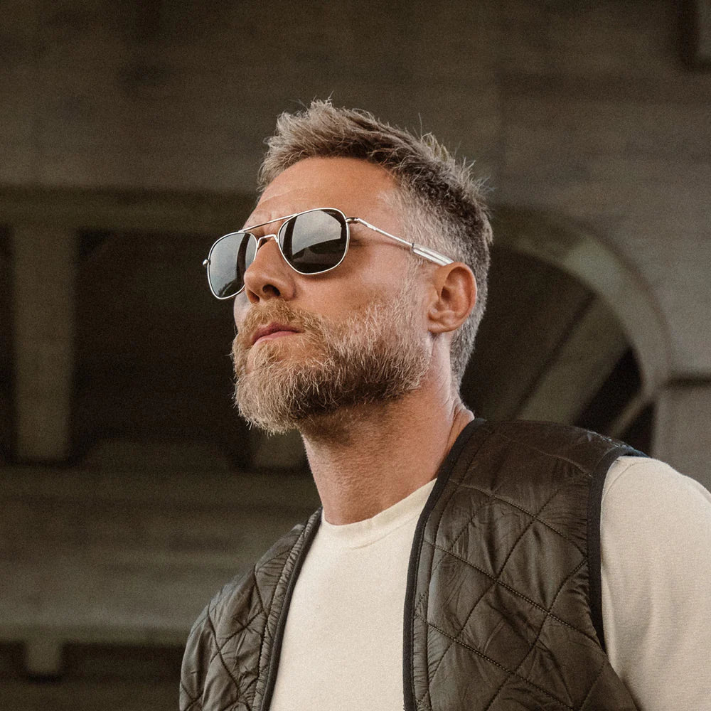 Randolph แว่นตารุ่น Aviator 23k White Gold & American Gray 