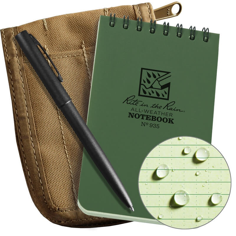 Rite In The Rain - TOP SPIRAL KIT 3" x 5" Notebook, All-Weather Pen, and Cover [ Tan ]